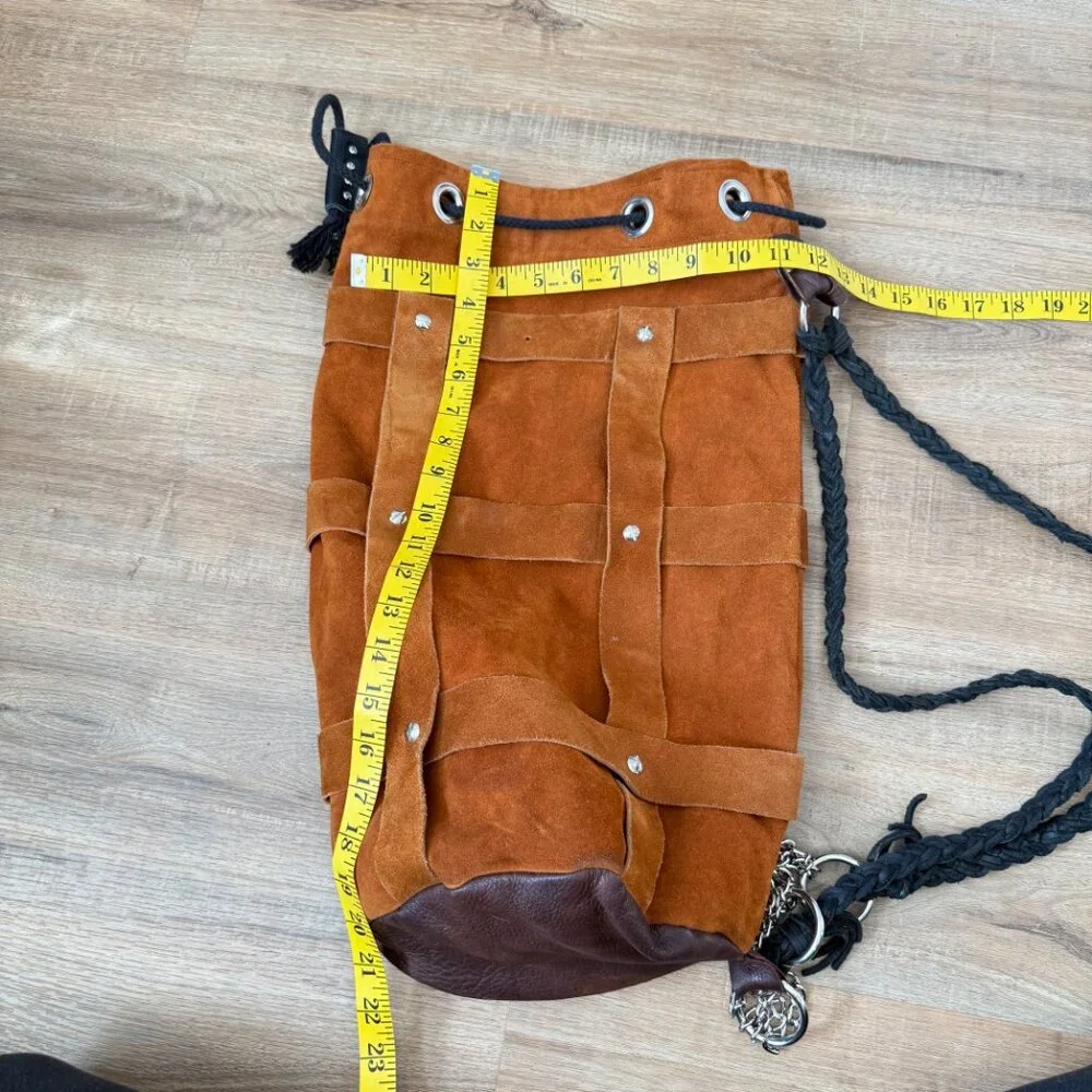 Brown Suede Drawstring Backpack Boho - Picture 8 of 8